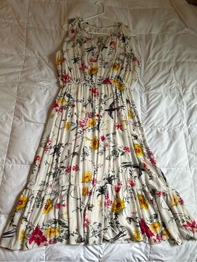 Floral Halter Maxi Dress in Cream with Yellow & Pink Blooms